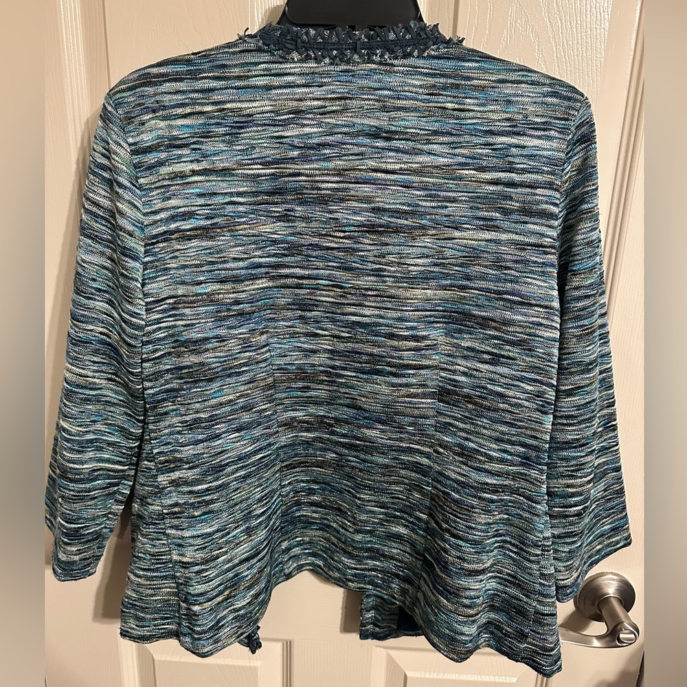 Chico’s Knit Fringe Ronique Open Front Jacket, Blue/Green, Size 1/M - Picture 3 of 5